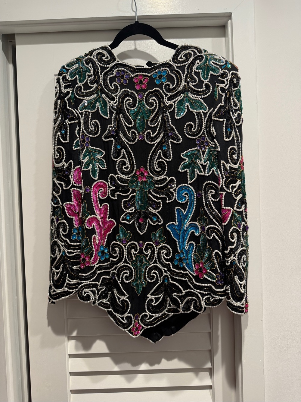 Vintage Joan Leslie Evenings 80s Sequin and Pearl Top with Shoulder Pads XL